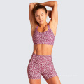Summer Women Running Sport Gym Set Side Pocket Shorts Workout Set Outfit Printing 2 Piece Yoga Sets
